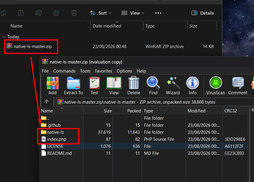 Extract dan copy index.php serta folder native-ls