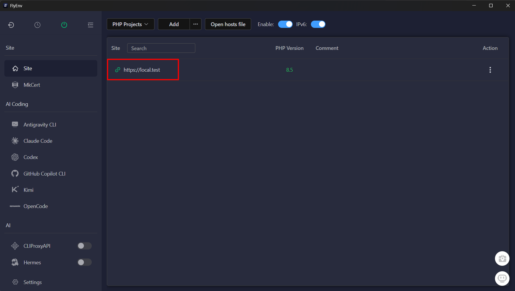 Dashboard project tampil di browser