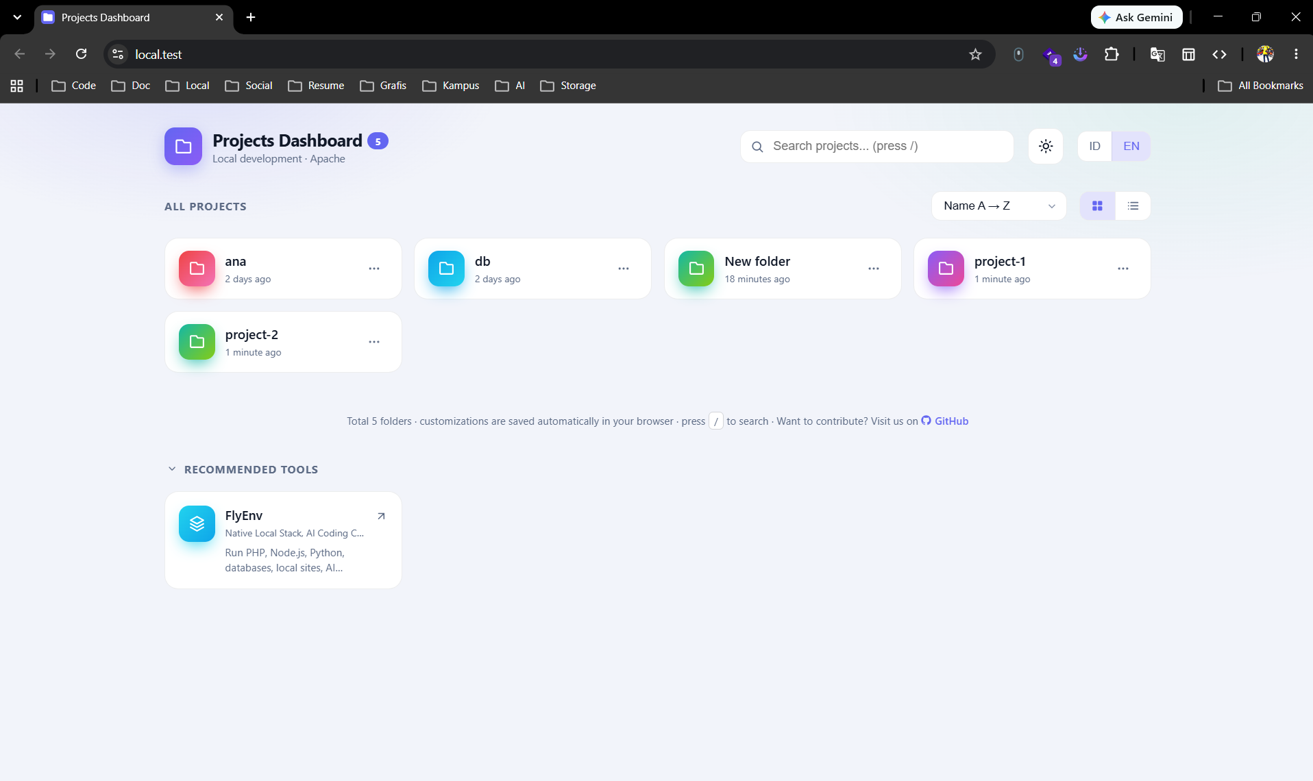 Navigasi antar project lewat dashboard