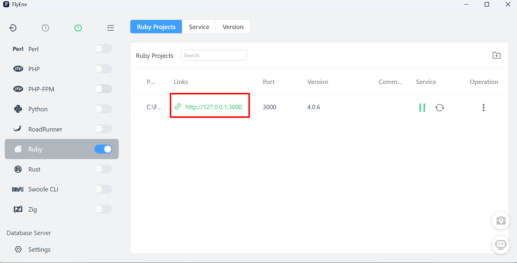 Ruby Projects: project aktif dengan link http://127.0.0.1:3000