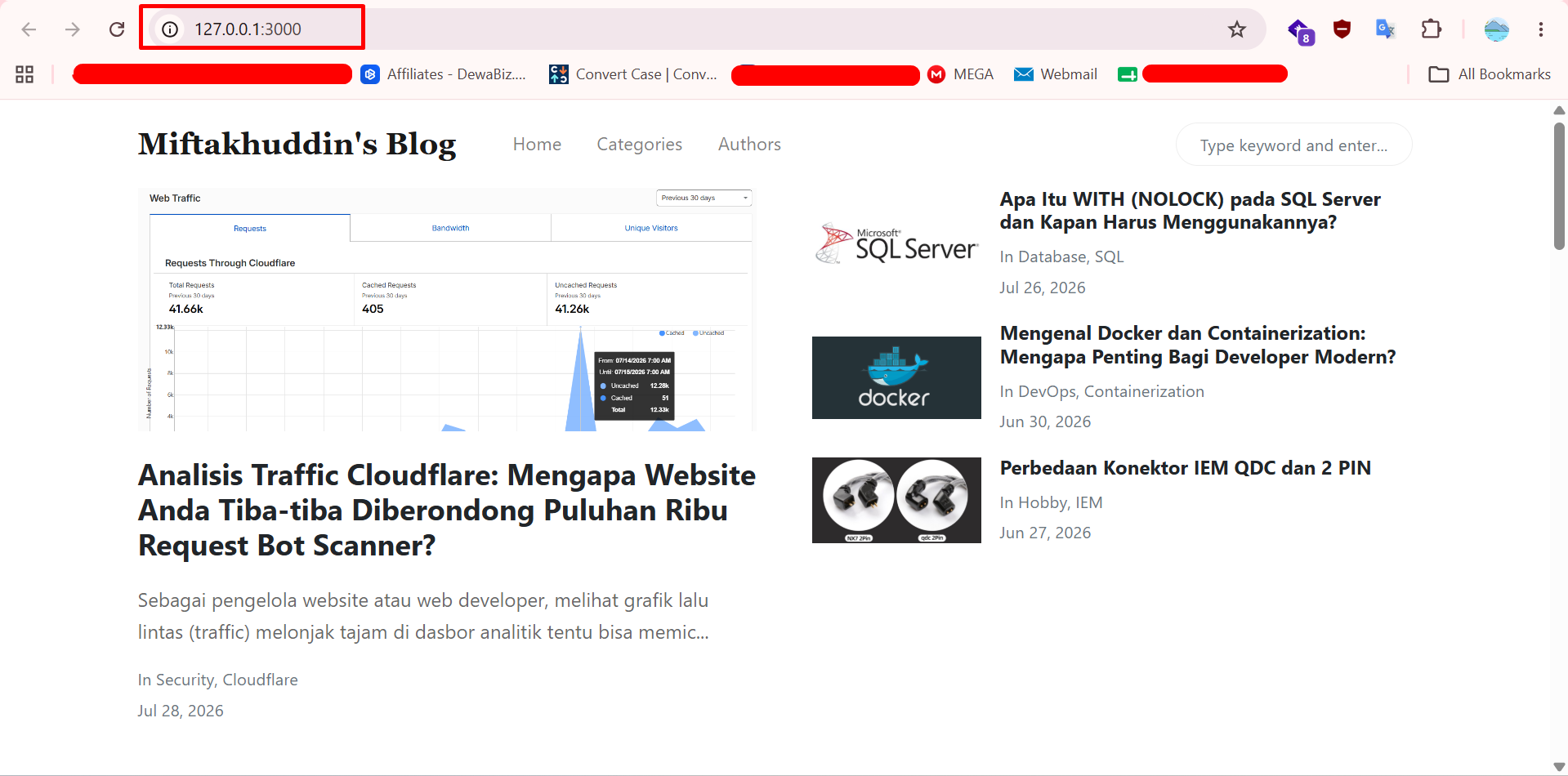 Blog Jekyll berjalan di browser pada 127.0.0.1:3000
